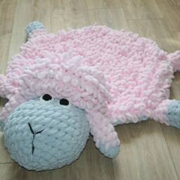 Plush Sheep Nursery Rug, Soft Chunky Knit Lamb Floor Mat, Pink & Blue Tummy Time Baby Shower Gift For Newborn - thumbnail 4
