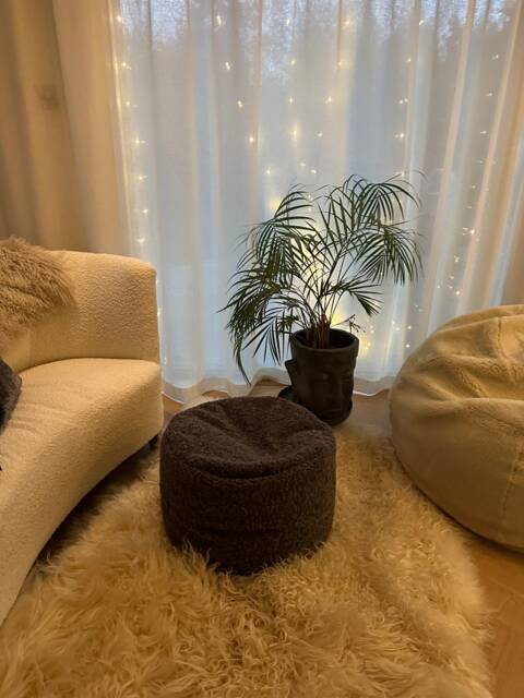 Taupe Boucle Pouff Footstool in Mid Warm Brown Soft Man Made Fabric . Beanbag, Pouffe - image 1