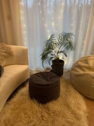 Taupe Boucle Pouff Footstool in Mid Warm Brown Soft Man Made Fabric . Beanbag, Pouffe - thumbnail 1