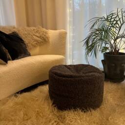 Taupe Boucle Pouff Footstool in Mid Warm Brown Soft Man Made Fabric . Beanbag, Pouffe - thumbnail 3