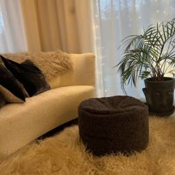Taupe Boucle Pouff Footstool in Mid Warm Brown Soft Man Made Fabric . Beanbag, Pouffe - thumbnail 2