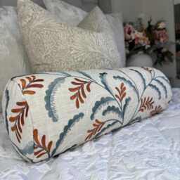 "Embroidered Leaf Design Cushion, Decorative Bolster Cushion 16"" X 6" - thumbnail 1
