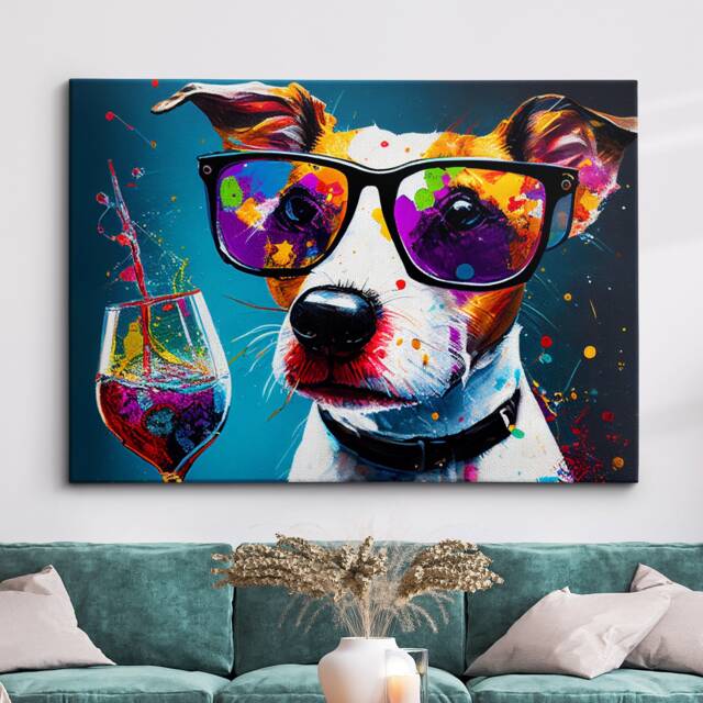 Jack Russell Toasting Drink Glasses Dog Pet Abstract Oil Painting Framed Poster Print & Canvas Wall Art Living Home Decor Gift - image 1