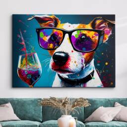 Jack Russell Toasting Drink Glasses Dog Pet Abstract Oil Painting Framed Poster Print & Canvas Wall Art Living Home Decor Gift - thumbnail 1