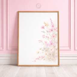 Girls Wildflower Nursery Prints - Personalised Pink Botanical Set, Floral Girl Bedroom Wall Art - thumbnail 3