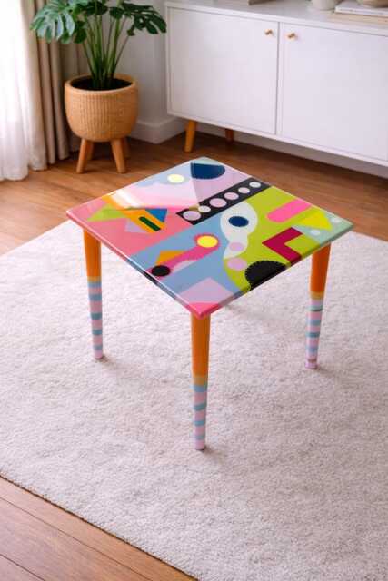 Handmade Epoxy Resin Coffee Table Colorful Abstract Pop Art Side Table - image 1