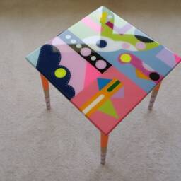 Handmade Epoxy Resin Coffee Table Colorful Abstract Pop Art Side Table - thumbnail 3