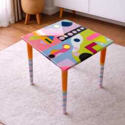 Handmade Epoxy Resin Coffee Table Colorful Abstract Pop Art Side Table - thumbnail 4