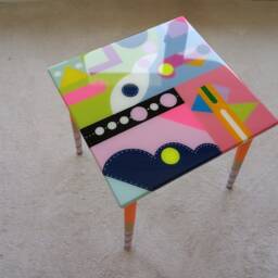 Handmade Epoxy Resin Coffee Table Colorful Abstract Pop Art Side Table - thumbnail 2