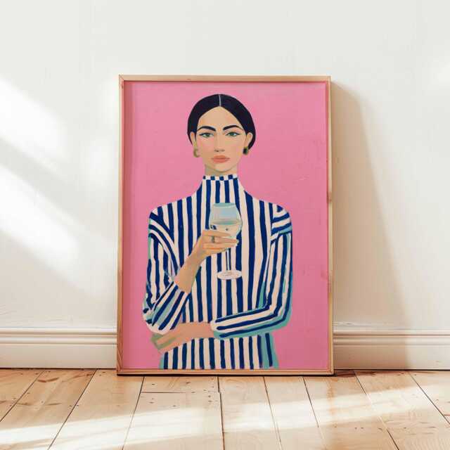 Elegant Striped Woman Portrait Poster - Modern Abstract Art Print, Sophisticated Home Decor - image 1
