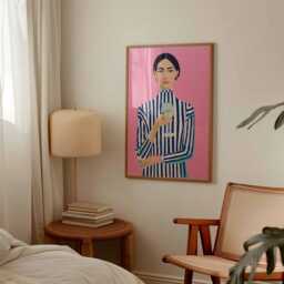 Elegant Striped Woman Portrait Poster - Modern Abstract Art Print, Sophisticated Home Decor - thumbnail 2