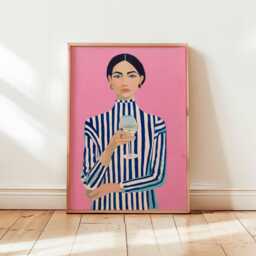 Elegant Striped Woman Portrait Poster - Modern Abstract Art Print, Sophisticated Home Decor - thumbnail 1