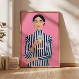 Elegant Striped Woman Portrait Poster - Modern Abstract Art Print, Sophisticated Home Decor - thumbnail 3