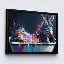 Zebra in The Tub Abstract Oil Painting Canvas Art Funky Wall Art, Framed Poster Print, Home/Office Room Decor, Gifts - thumbnail 2