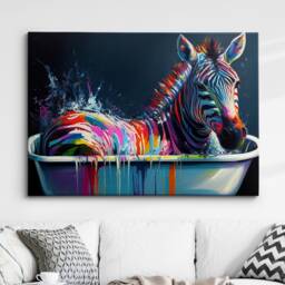 Zebra in The Tub Abstract Oil Painting Canvas Art Funky Wall Art, Framed Poster Print, Home/Office Room Decor, Gifts - thumbnail 1