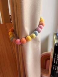 Pastel Rainbow Tie Back For Nursery - Pom Curtain Decoration Felt Ball Accessory Babies Room - thumbnail 1