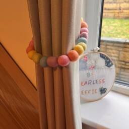 Pastel Rainbow Tie Back For Nursery - Pom Curtain Decoration Felt Ball Accessory Babies Room - thumbnail 3