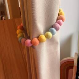 Pastel Rainbow Tie Back For Nursery - Pom Curtain Decoration Felt Ball Accessory Babies Room - thumbnail 2