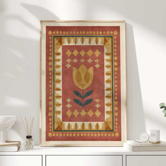 Golden Tulip - Folk Art Floral Wall Vintage Pattern Print - image 1