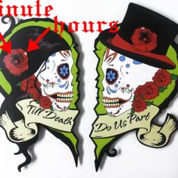 Set Of 2 Parts Till Death Do Us Part Wedding - Sugar Skull Dia De Los Muertos Calavera Wall Clock Deco - thumbnail 2