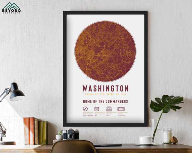 Washington Commanders Stadium Map Print Unique Framed Gift - For Him Dad Brother Granddad Uncle American Football Poster Decor - image 1