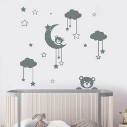 Wall Decal Teddy Bear - Cloud Stickers Moon & Star Nursery Decor Sticker Baby Room Mm15 - thumbnail 1