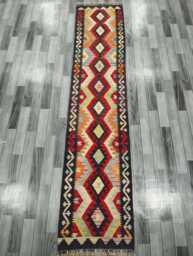 Heritage Runner Rug, Handmade Artisan Afghan Turkish Scandinavian Navajo Bohemian Flatweave Wool Multicolour Kilim Rug 294x64 cm - thumbnail 1