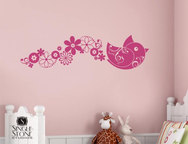 Bird & Flowers Nursery Wall Decals Trail Of Happiness Vinyl Art - image 1