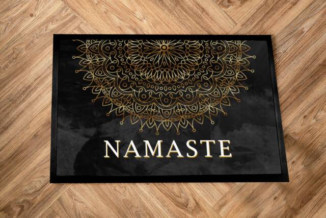 Namaste Door Mat - Yoga Studio Black Gold Mandala Workout Room , Non Slip Gym Door Mat - image 1