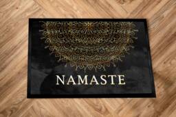 Namaste Door Mat - Yoga Studio Black Gold Mandala Workout Room , Non Slip Gym Door Mat