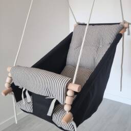 Kids Hammock/ Black Linen Swing With Stripe/Kids Hanging Chair/ Indoor Swing/ Toddler Cocoon Swing/Nursery Swing/Garden - thumbnail 2
