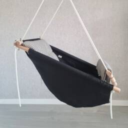 Kids Hammock/ Black Linen Swing With Stripe/Kids Hanging Chair/ Indoor Swing/ Toddler Cocoon Swing/Nursery Swing/Garden - thumbnail 3