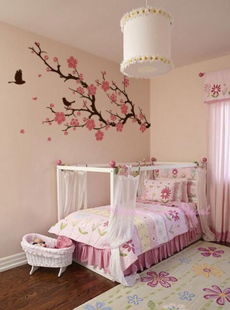 Cherry Blossom Branch Wall Decals Nursery Decor With Flying Birds - image 1