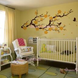 Cherry Blossom Branch Wall Decals Nursery Decor With Flying Birds - thumbnail 3