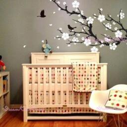 Cherry Blossom Branch Wall Decals Nursery Decor With Flying Birds - thumbnail 2