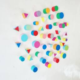 Packs Of Hand Painted Colored Wooden Triangles & Cylinders. 3D Wall Art By Natswoodart, Choose The Number Shapes. Self-Install ?? - thumbnail 2