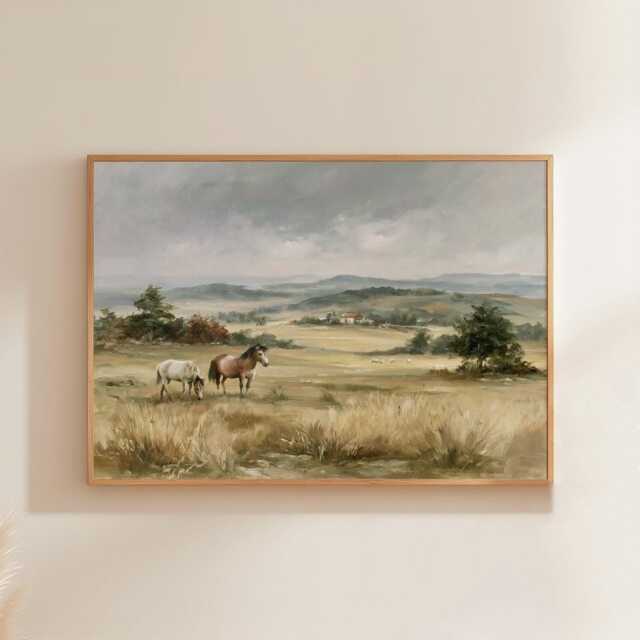 Horse Pasture Poster, Country Landscape Print, Farmhouse Wall Art, Paper - image 1