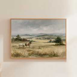 Horse Pasture Poster, Country Landscape Print, Farmhouse Wall Art, Paper - thumbnail 1