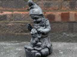 Stone Gnome With Frog Sculpture Outdoor Feeding A Statue Concrete Troll Figurine Animal Ornament Gnome Lover Gift Frog Yard Art - thumbnail 1