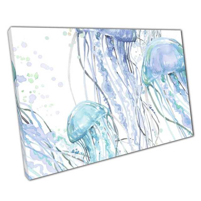 Elegant Watercolor Jellyfish Canvas Print Floating Sea Life Wall Art For Home & Office Decor - image 1