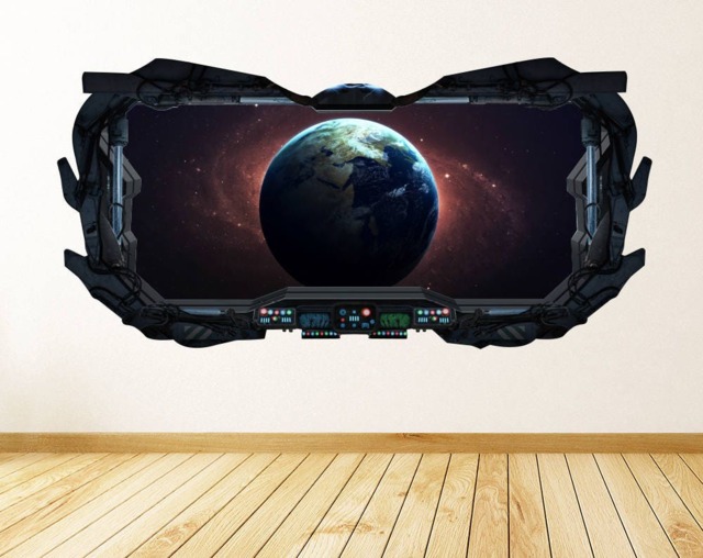 Earth View 3D Spaceship Window Wall Decal - Complete From Space Art Peel & Stick Removable & Repositionable