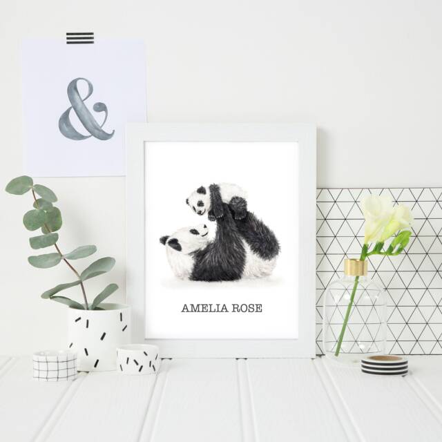 Panda Bear Art Print - Personalised Nursery Cute Kids Bedroom - image 1