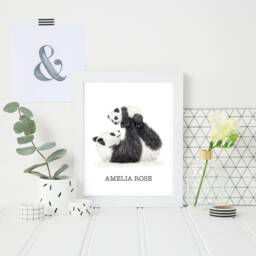 Panda Bear Art Print - Personalised Nursery Cute Kids Bedroom - thumbnail 1