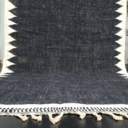 Kilim Moroccan Rug, Black & White Rug, Custom Flatweave Kilim, Moroccan Plain Flat Area Handmade Rug - thumbnail 3