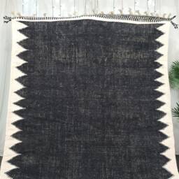 Kilim Moroccan Rug, Black & White Rug, Custom Flatweave Kilim, Moroccan Plain Flat Area Handmade Rug - thumbnail 2