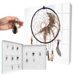 Ancient Talisman Wall Mounted Key Cabinet, Brown Box For Wall, Boho Art, Lovers Of Ethnic Decorations - thumbnail 2