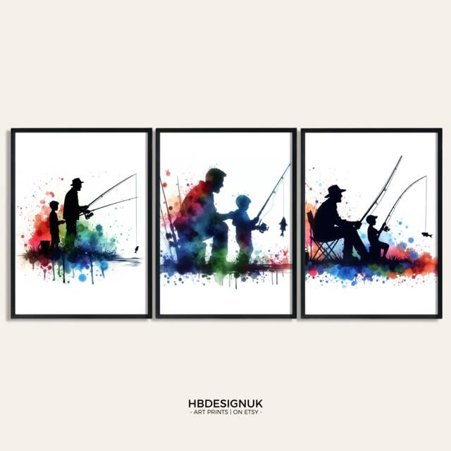 Fishing Poster For Dad - Set Of 3 Fisherman Prints - Gifts For Men Watercolour Father & Son Fish Wall Art Artwork - image 1