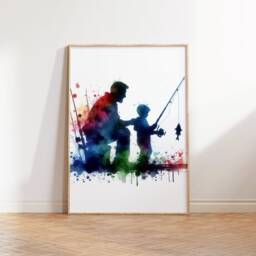 Fishing Poster For Dad - Set Of 3 Fisherman Prints - Gifts For Men Watercolour Father & Son Fish Wall Art Artwork - thumbnail 3