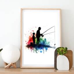 Fishing Poster For Dad - Set Of 3 Fisherman Prints - Gifts For Men Watercolour Father & Son Fish Wall Art Artwork - thumbnail 2