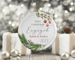 First Christmas Engaged Tree Decoration - Personalised Ornament Ceramic Bauble Keepsake Gift Mr & Mrs To Be Couple - thumbnail 1